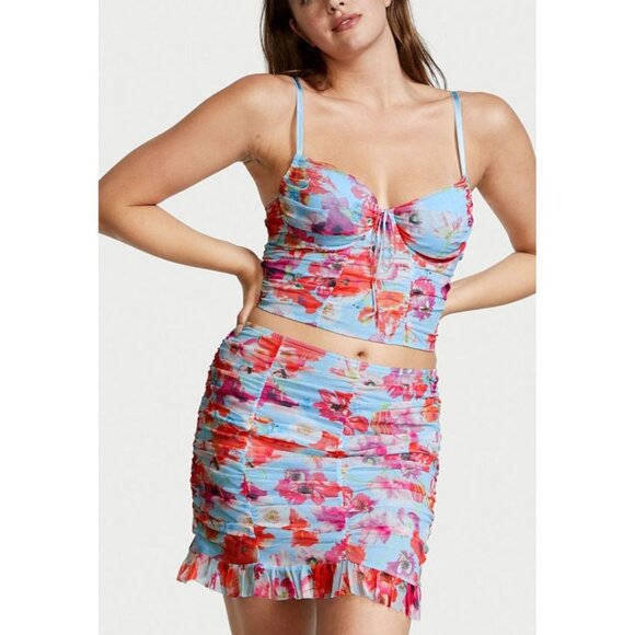 Victoria Secret Dresses & Skirts - Victoria Secret Ruched Mini Skirts Size SP Color Baby Blue Red Skirt Only